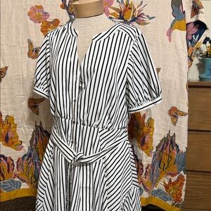 KARL LAGERFELD PARIS Women's V-Neck Striped Fit and Flare Dress